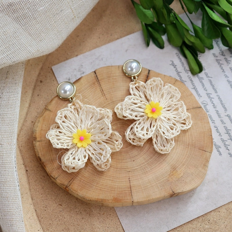 Wholesale Straw Rattan Woven Alloy Earrings