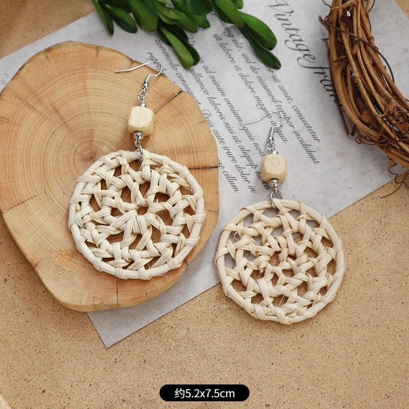 Wholesale Straw Rattan Woven Alloy Earrings