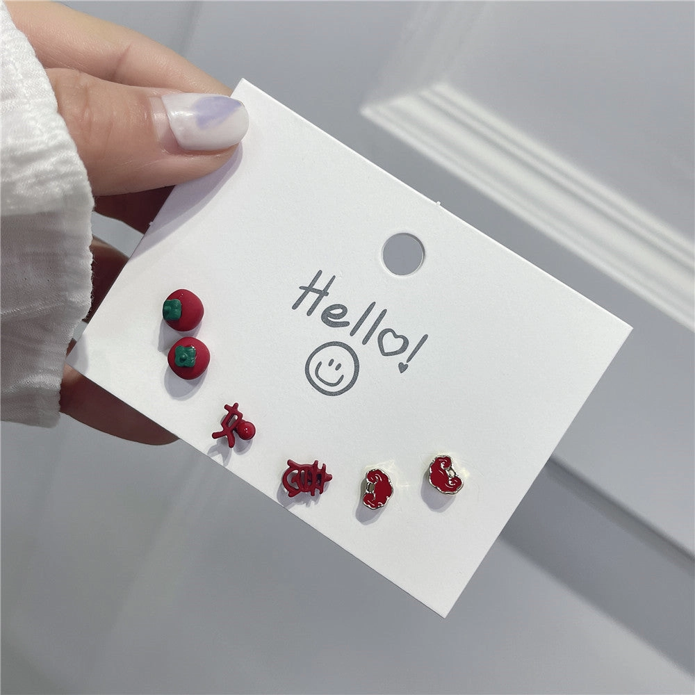 Wholesale Strawberry Heart Ear Studs Set Ceramic Earrings