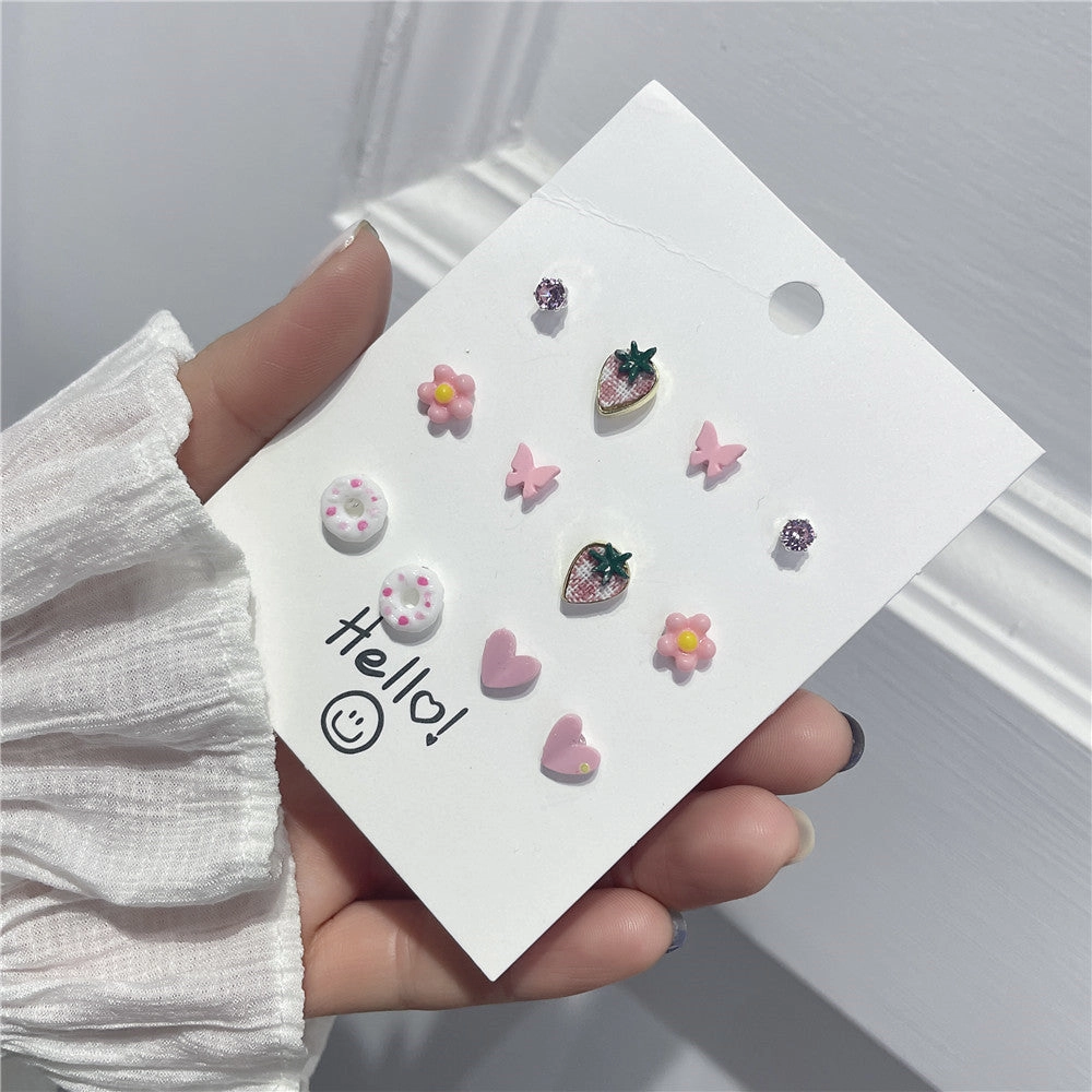 Wholesale Strawberry Heart Ear Studs Set Ceramic Earrings