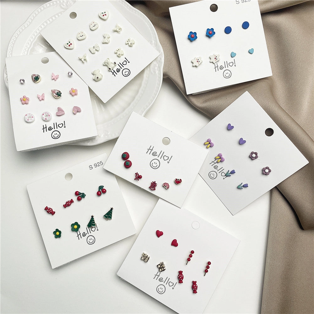Wholesale Strawberry Heart Ear Studs Set Ceramic Earrings