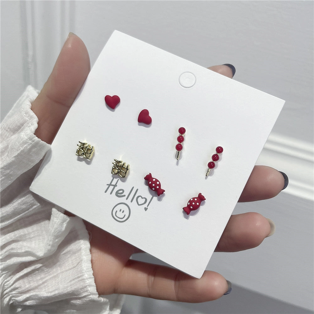 Wholesale Strawberry Heart Ear Studs Set Ceramic Earrings