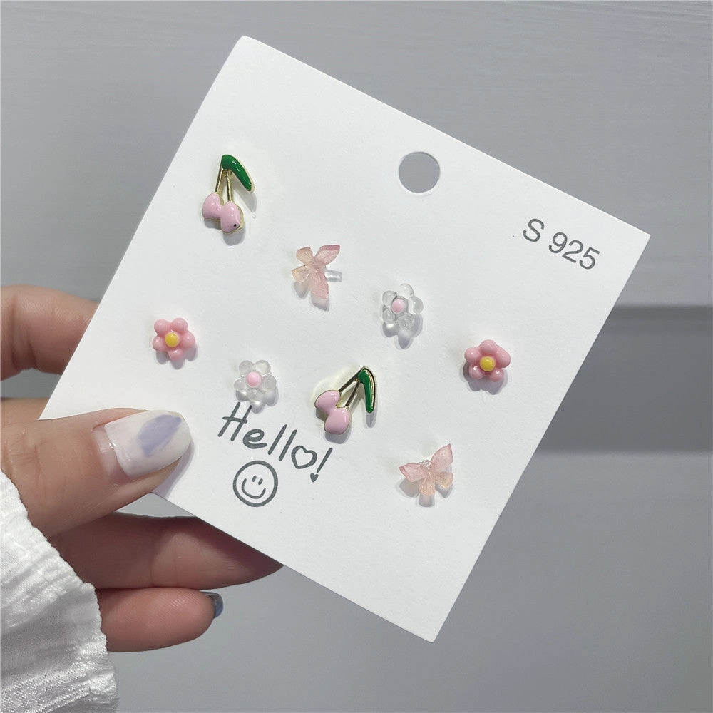 Wholesale Strawberry Heart Ear Studs Set Ceramic Earrings
