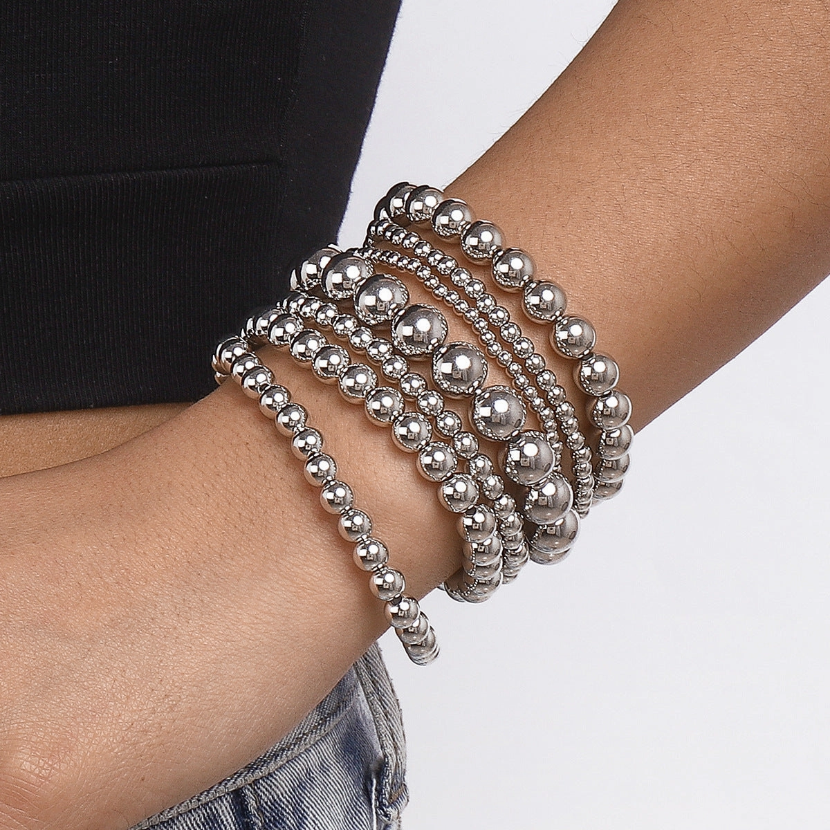 Wholesale Stretch Handmade Beaded CCB Large Small Gold Beads Stack Wearing Bracelet