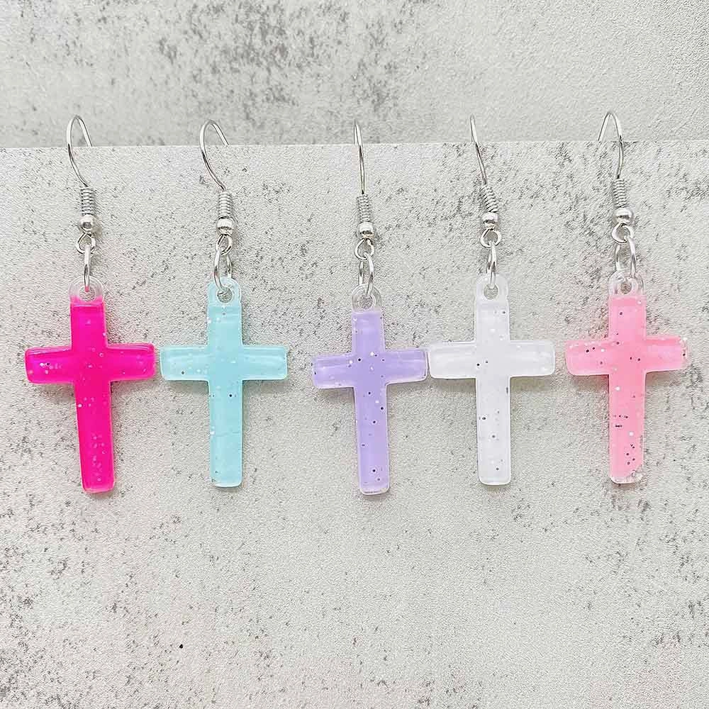 Wholesale Stylish Glitter Cross Resin Drop Earrings