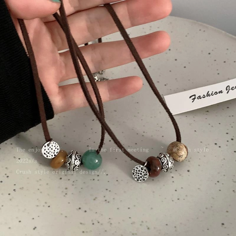 Wholesale Suede Rope Beaded Metal Necklace