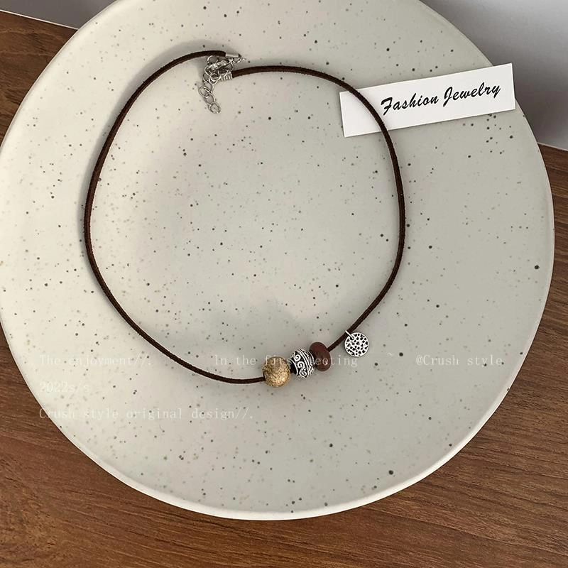 Wholesale Suede Rope Beaded Metal Necklace