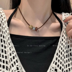 Wholesale Suede Rope Beaded Metal Necklace