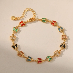 Wholesale Summer Colored Glass Diamond Butterfly Copper Bracelet