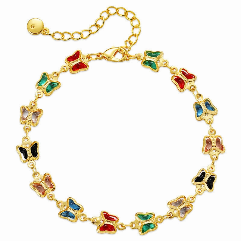 Wholesale Summer Colored Glass Diamond Butterfly Copper Bracelet