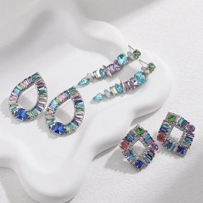 Wholesale Summer Female Colorful Shaped Fashion Glass Diamond Earrings