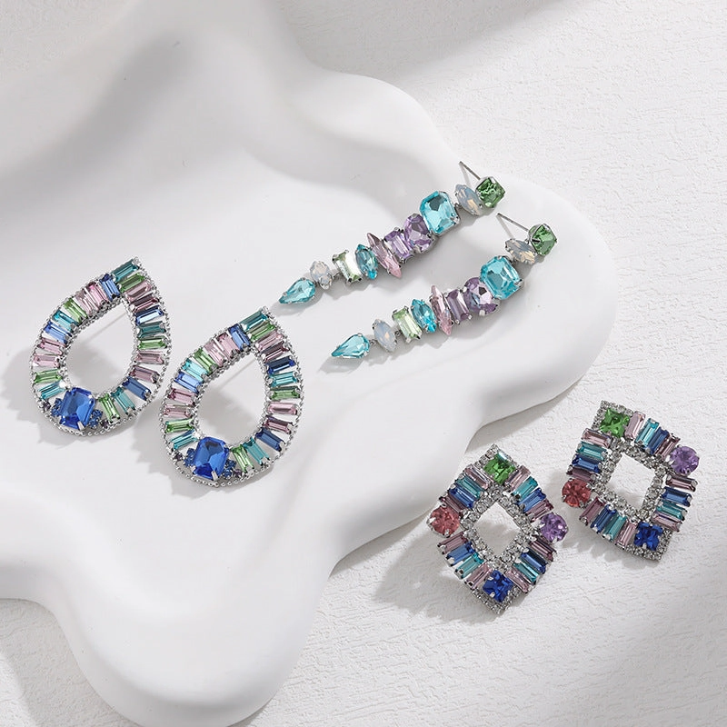 Wholesale Summer Female Colorful Shaped Fashion Glass Diamond Earrings
