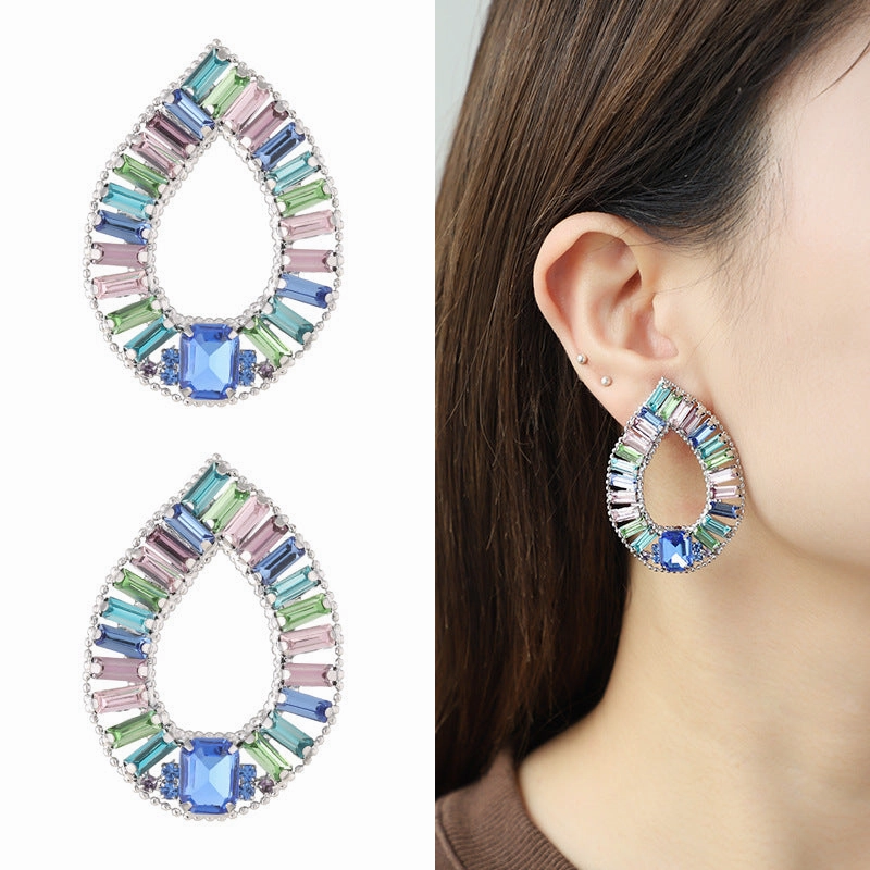 Wholesale Summer Female Colorful Shaped Fashion Glass Diamond Earrings