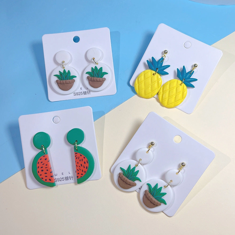 Wholesale Summer Soft Pottery Tropical Fruit Pineapple Earrings