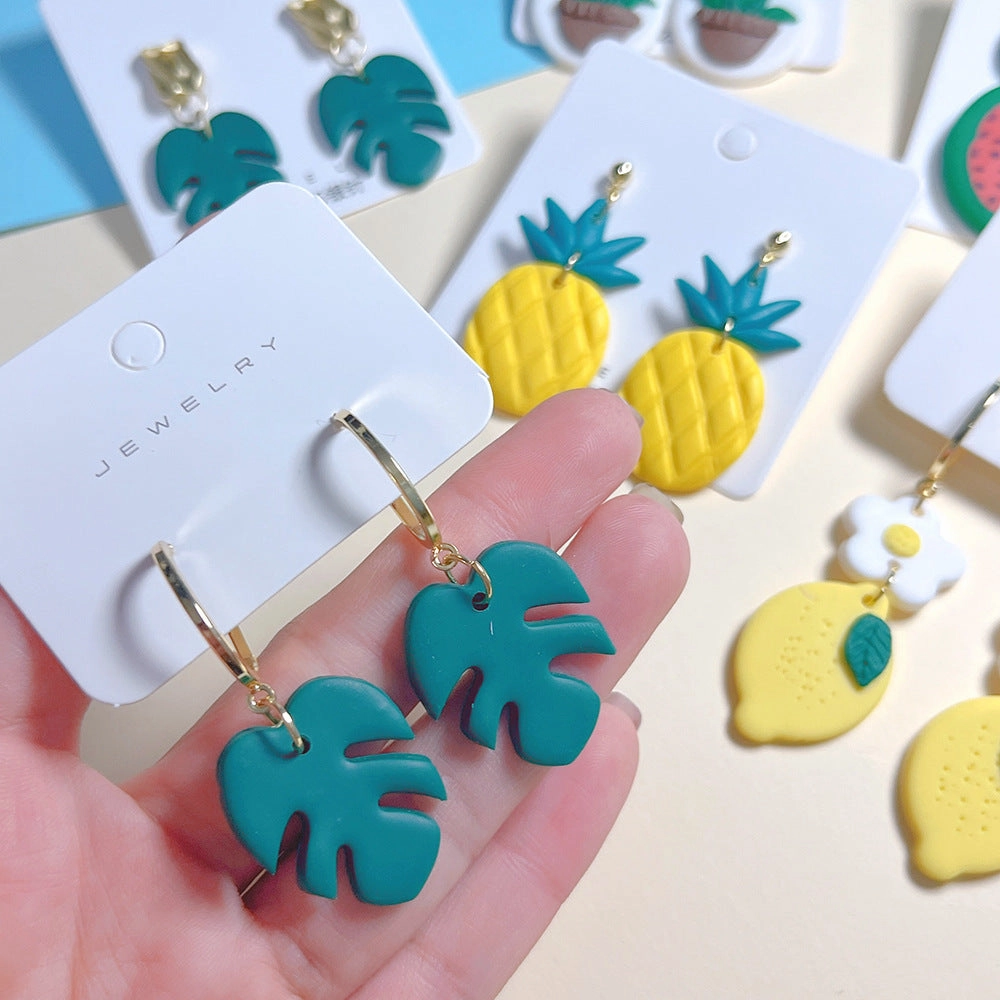 Wholesale Summer Soft Pottery Tropical Fruit Pineapple Earrings