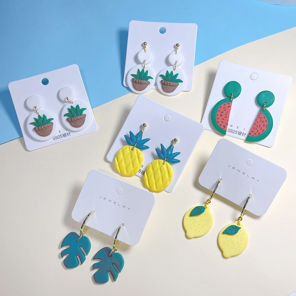 Wholesale Summer Soft Pottery Tropical Fruit Pineapple Earrings