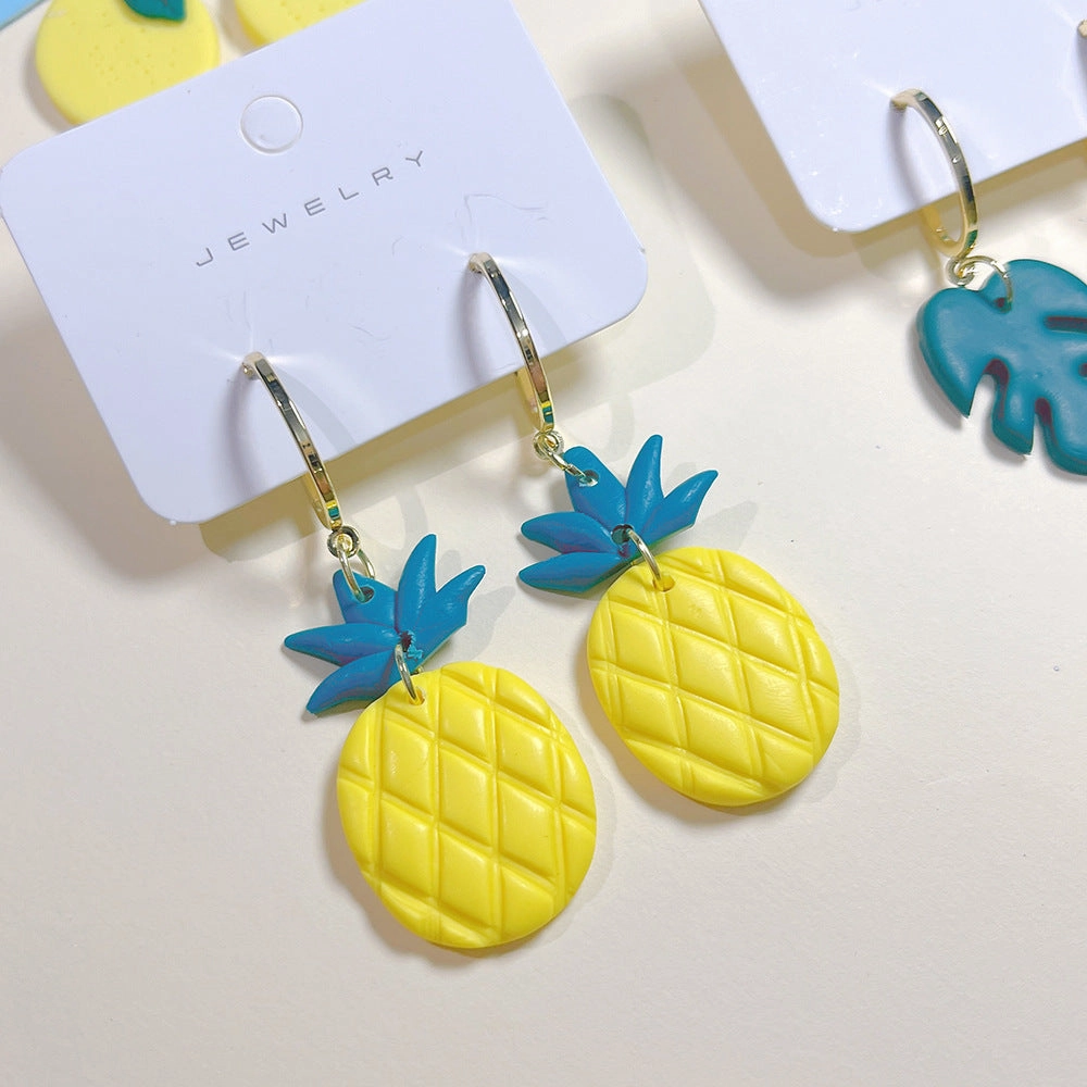 Wholesale Summer Soft Pottery Tropical Fruit Pineapple Earrings