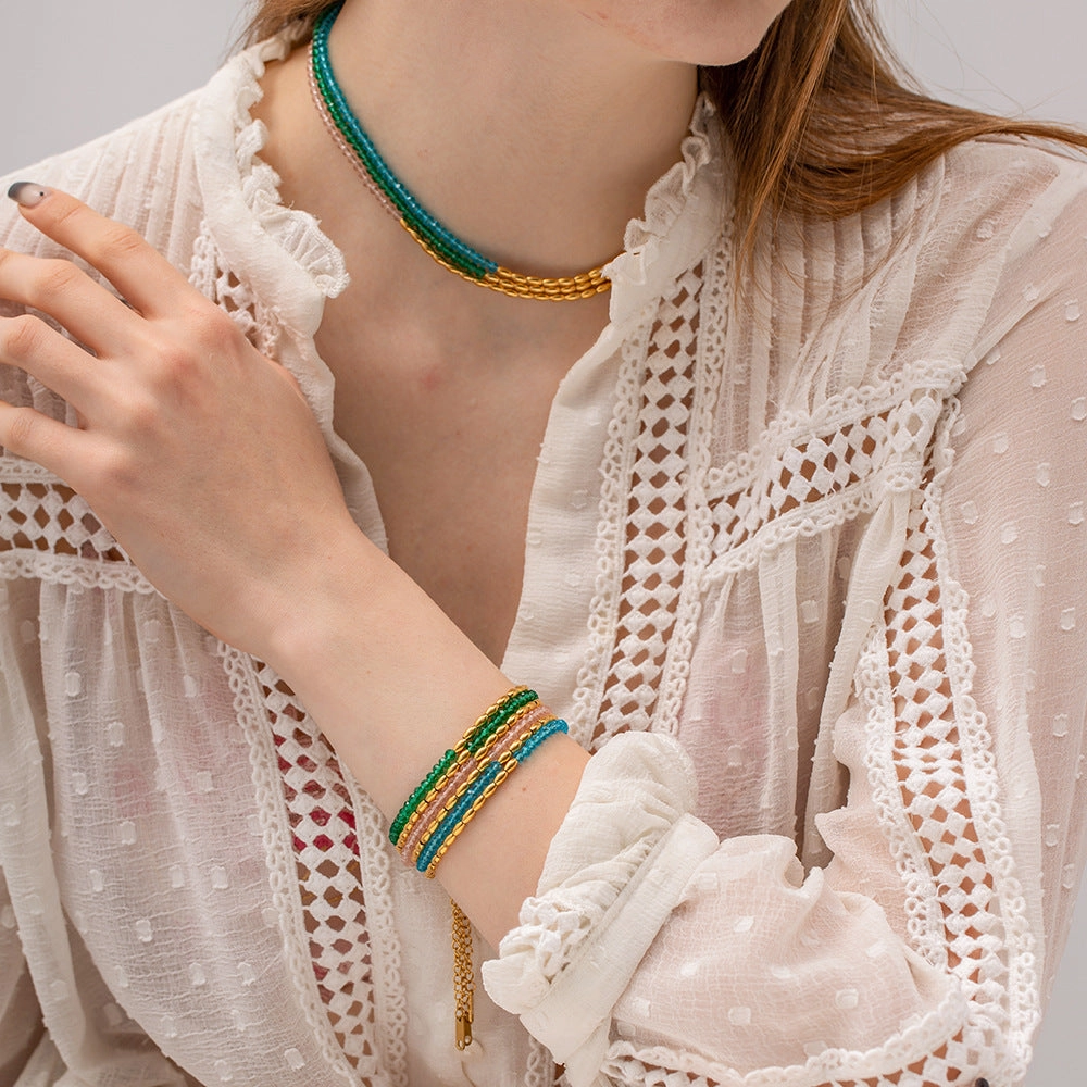 Wholesale Summer Titanium Steel Color Beaded Necklace