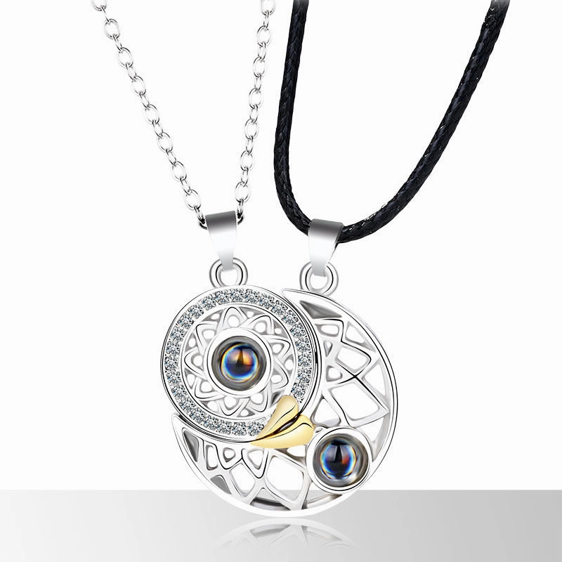Wholesale Sun and Moon Magnet Pendant Alloy Necklace Set