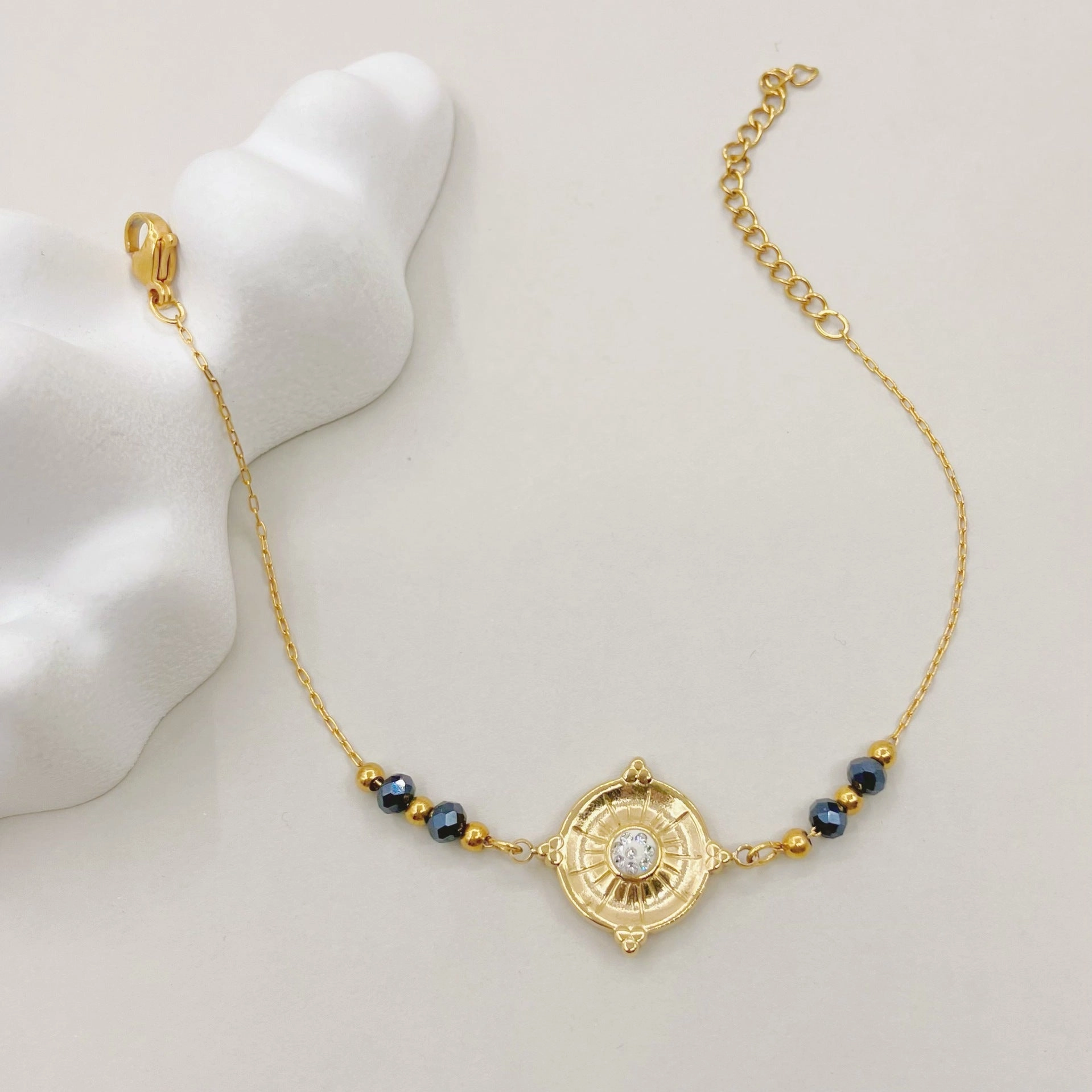 Wholesale Sun Circle Plate Micro-paved Zircon Titanium Steel Bracelet OLY-BT-QinL001
