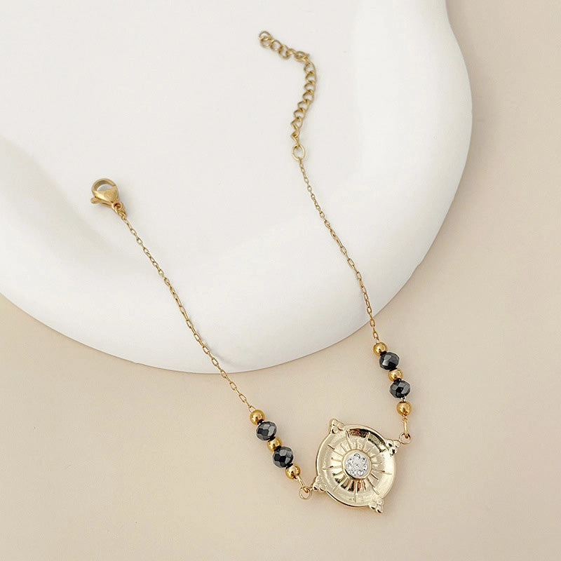Wholesale Sun Circle Plate Micro-paved Zircon Titanium Steel Bracelet OLY-BT-QinL001