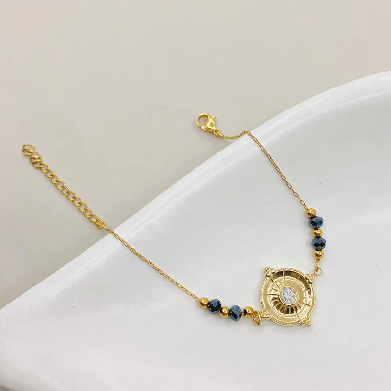 Wholesale Sun Circle Plate Micro-paved Zircon Titanium Steel Bracelet OLY-BT-QinL001