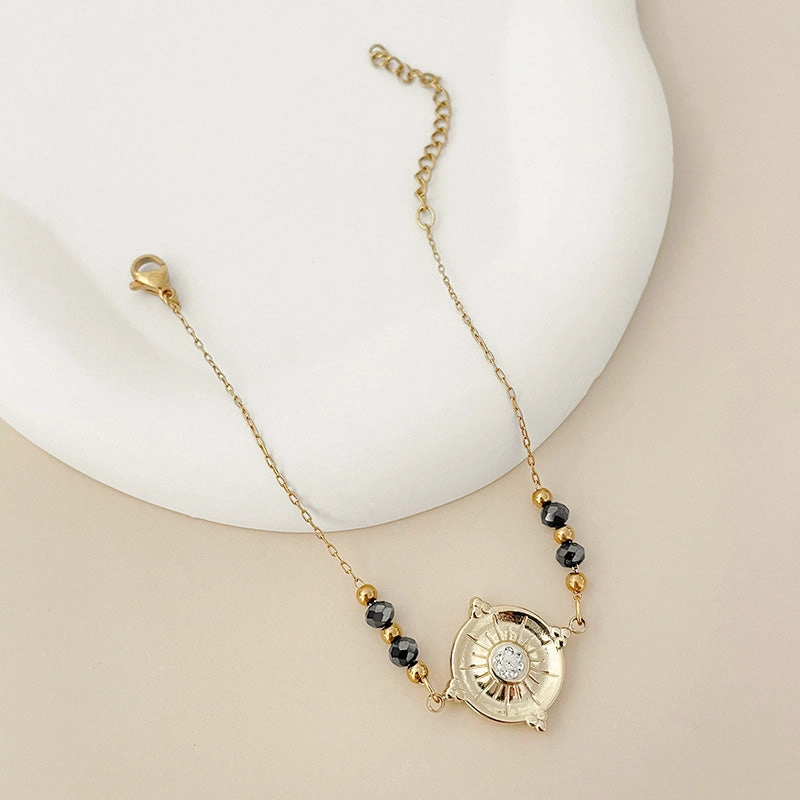 Wholesale Sun Circle Plate Micro-paved Zircon Titanium Steel Bracelet OLY-BT-QinL001