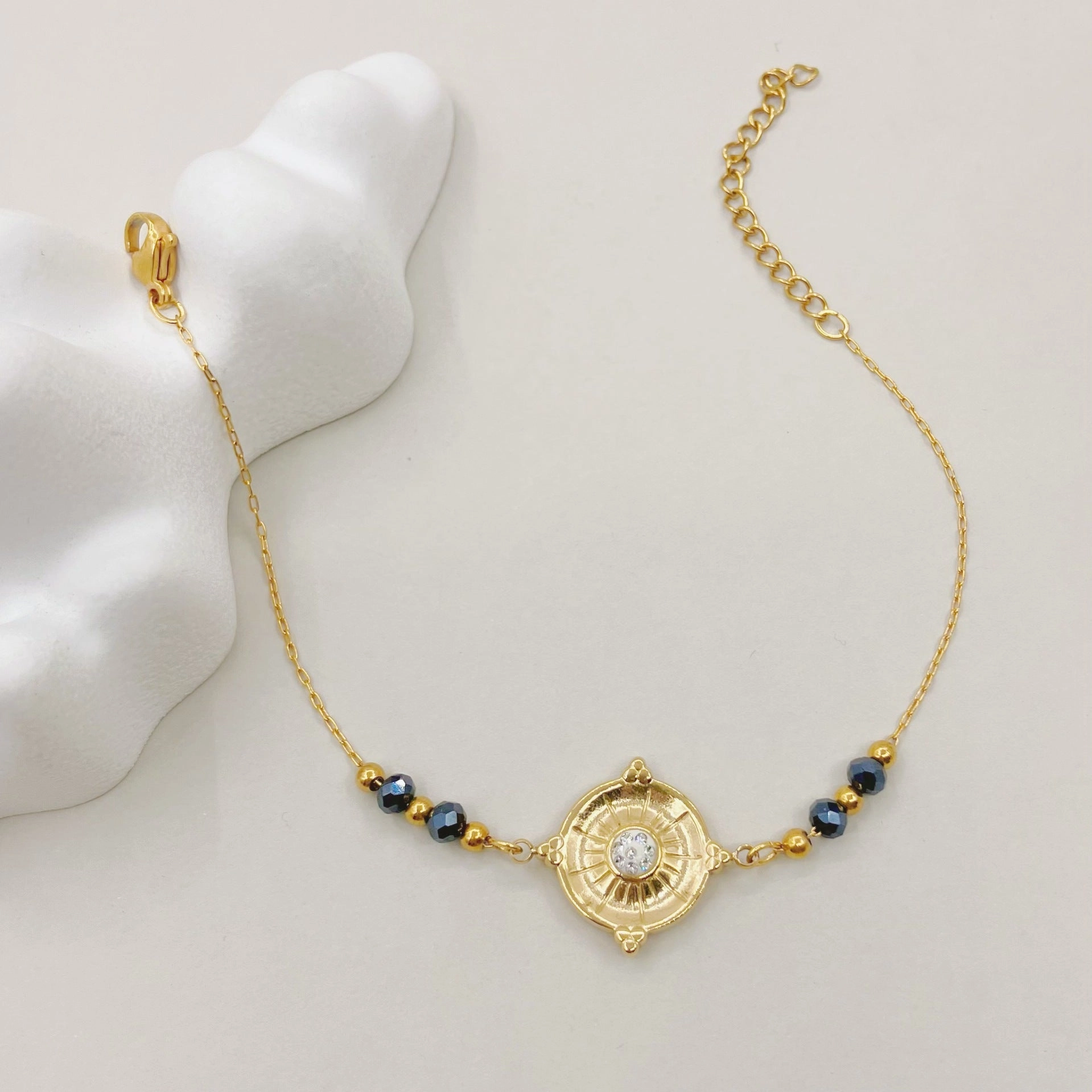 Wholesale Sun Circle Plate Micro-paved Zircon Titanium Steel Bracelet OLY-BT-QinL001