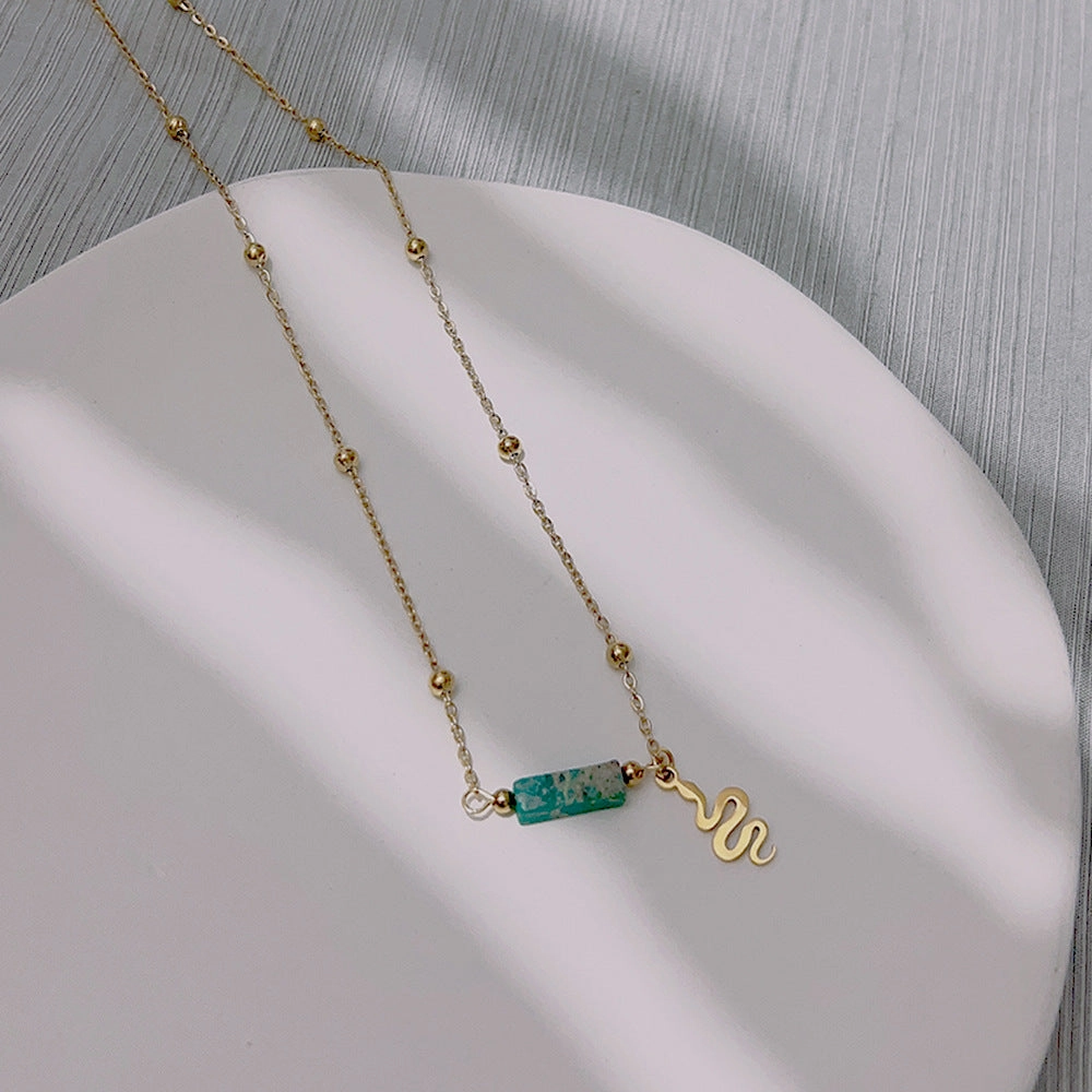 Wholesale Sun Cobra Natural Stone Titanium Steel Necklace Clavicle Chain