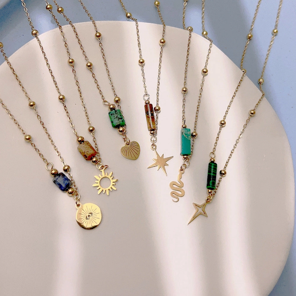 Wholesale Sun Cobra Natural Stone Titanium Steel Necklace Clavicle Chain