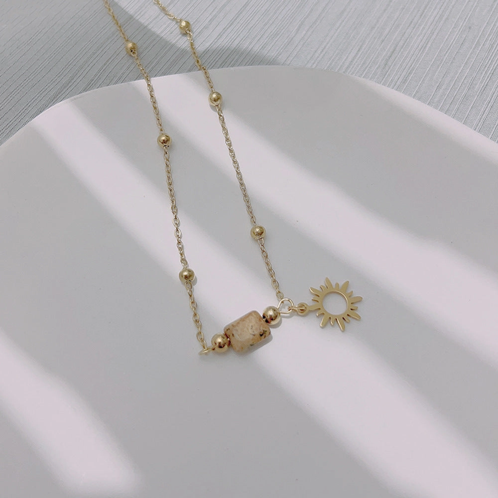 Wholesale Sun Cobra Natural Stone Titanium Steel Necklace Clavicle Chain