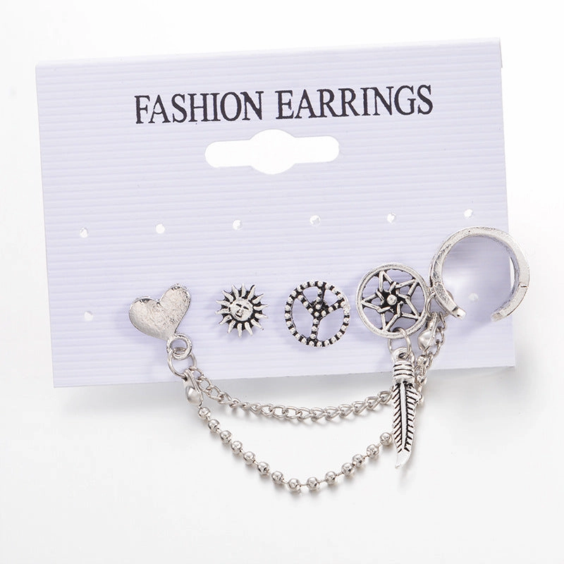 Wholesale Sun Leaf Love Chain 4pcs Set Earrings