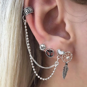 Wholesale Sun Leaf Love Chain 4pcs Set Earrings