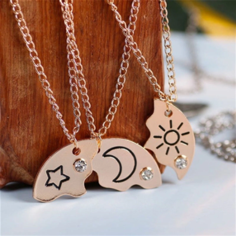 Wholesale Sun, Moon and Stars Stitching Good Friends Diamond Necklace