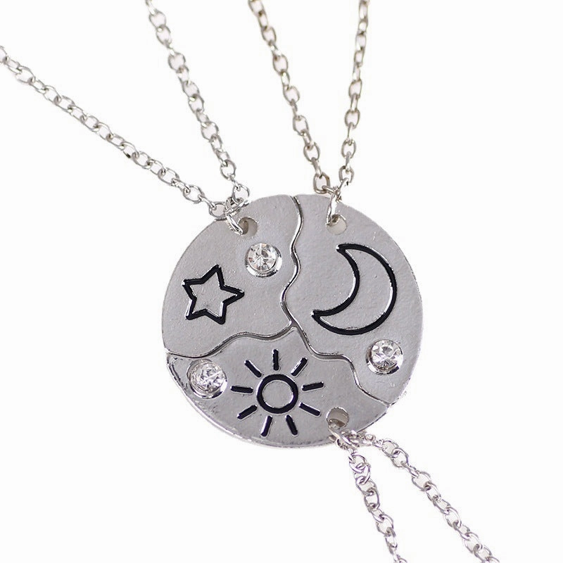 Wholesale Sun, Moon and Stars Stitching Good Friends Diamond Necklace