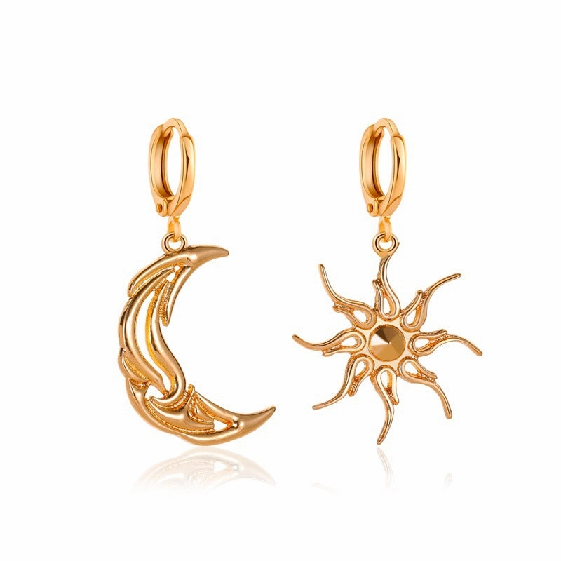 Wholesale Sun Moon Earrings Asymmetrical Abstract Art Earrings