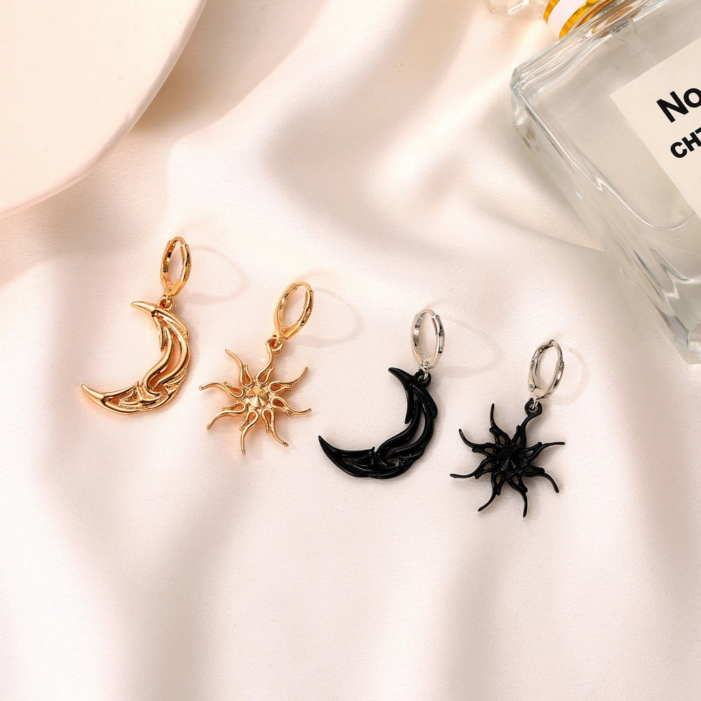 Wholesale Sun Moon Earrings Asymmetrical Abstract Art Earrings