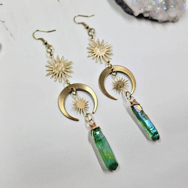Wholesale Sun Moon Natural Crystal Alloy Earrings
