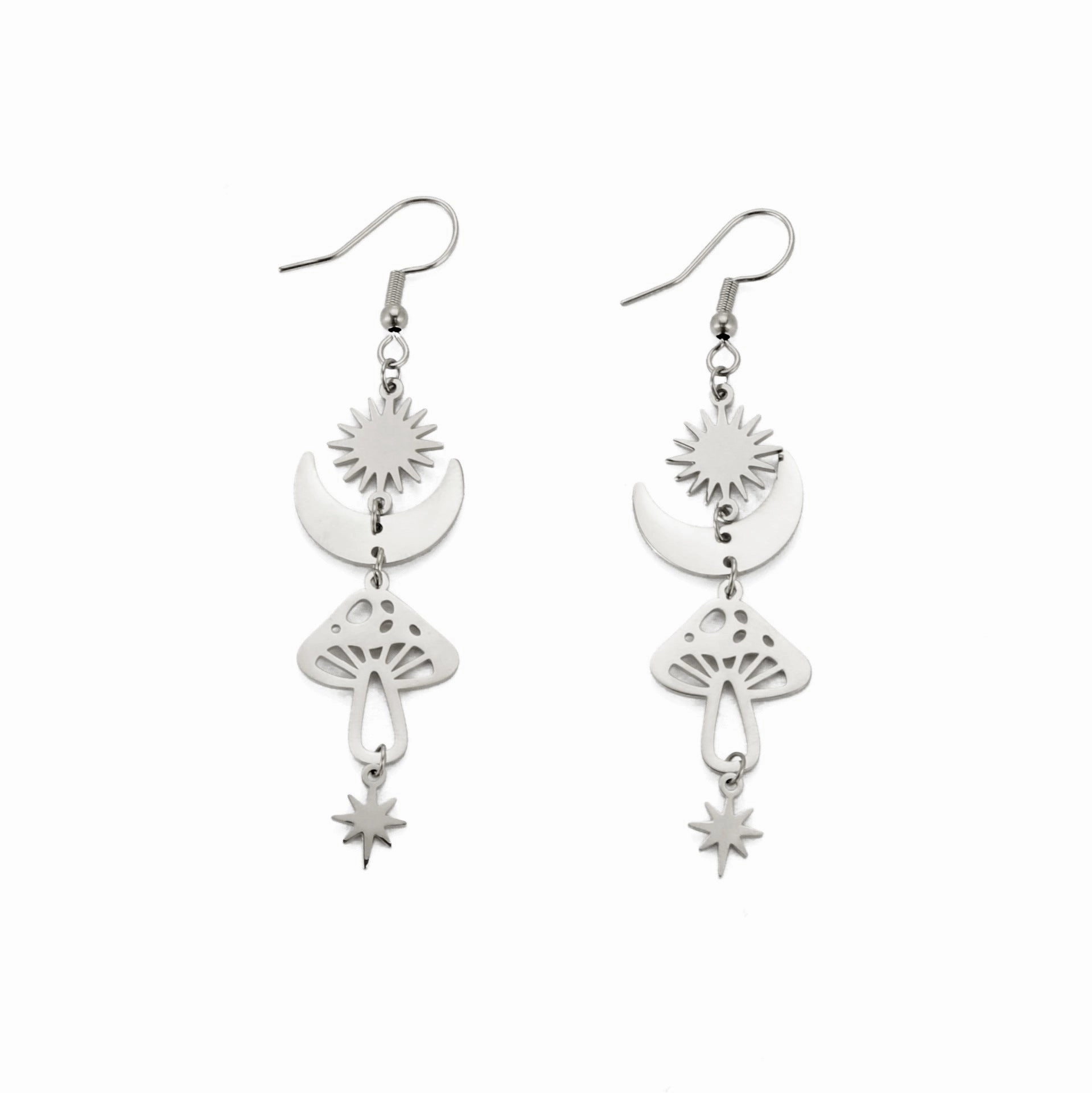 Wholesale Sun Moon Star Mushroom Titanium Steel Earrings