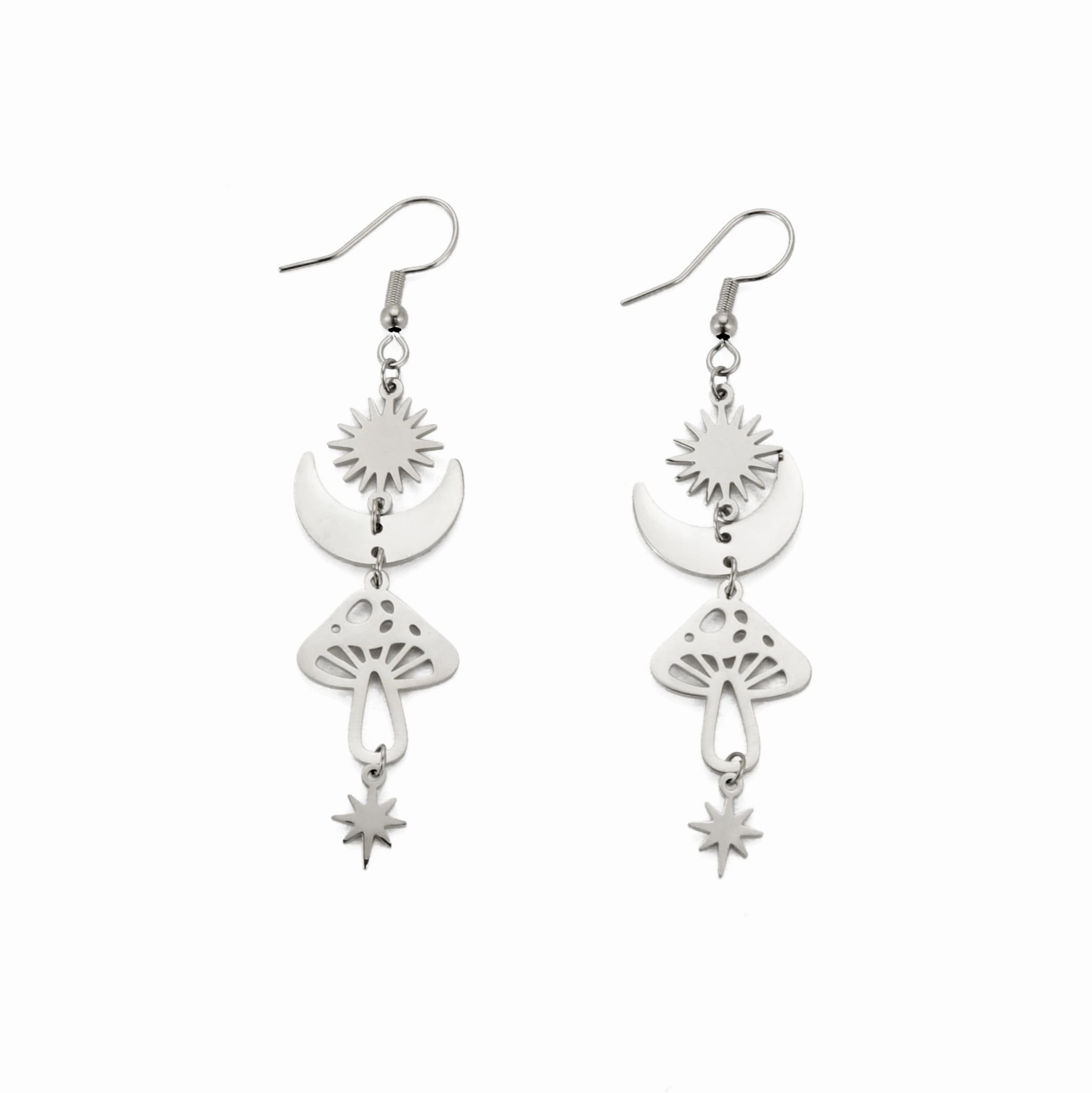 Wholesale Sun Moon Star Mushroom Titanium Steel Earrings