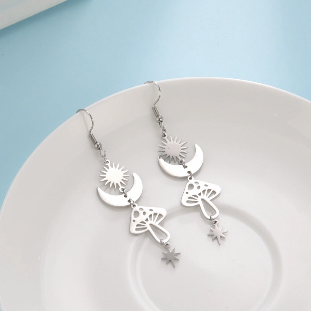 Wholesale Sun Moon Star Mushroom Titanium Steel Earrings