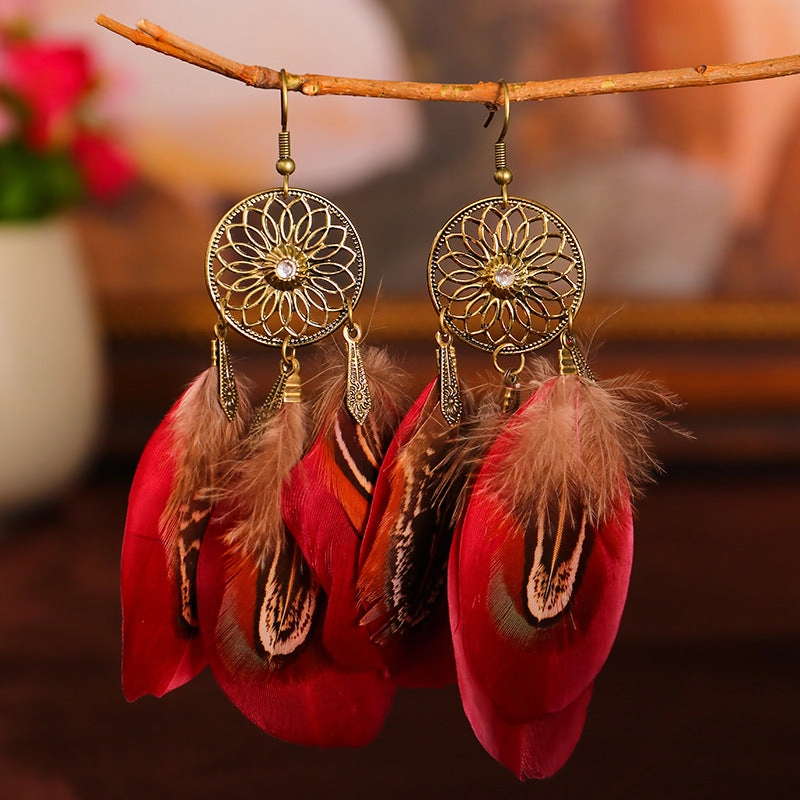 Wholesale Sunflower Diamond Feather Alloy Earrings