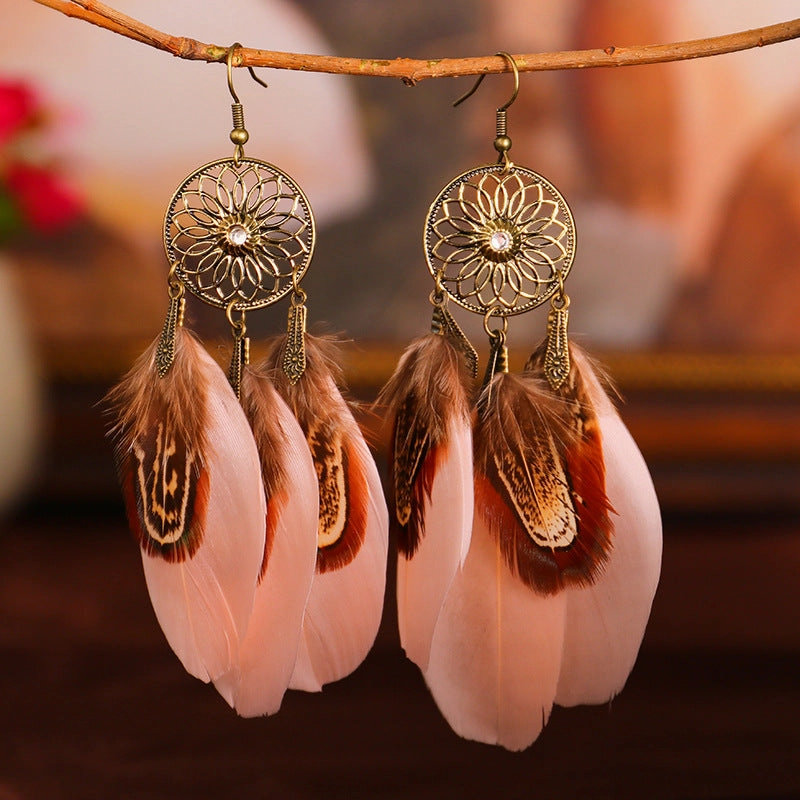 Wholesale Sunflower Diamond Feather Alloy Earrings