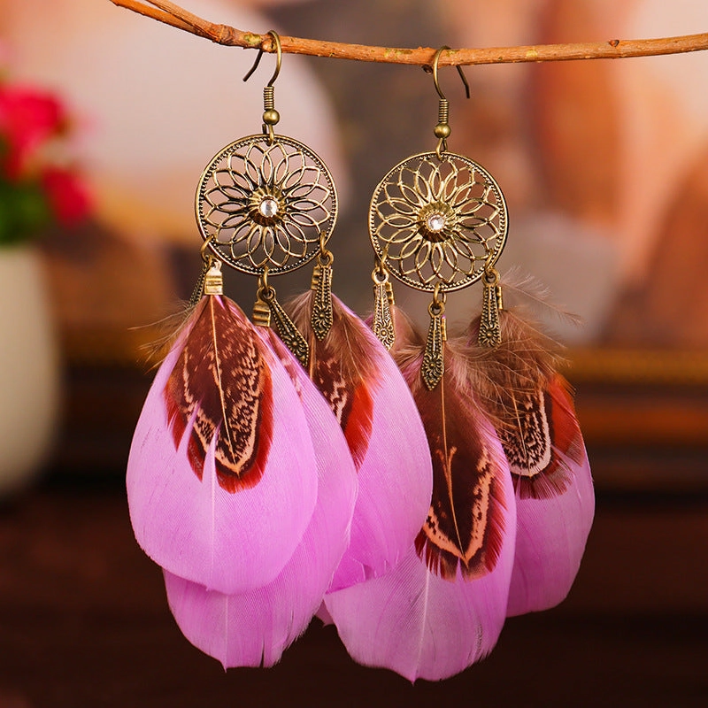 Wholesale Sunflower Diamond Feather Alloy Earrings