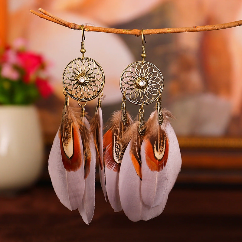Wholesale Sunflower Diamond Feather Alloy Earrings