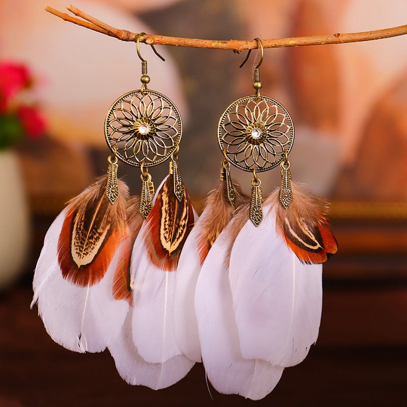 Wholesale Sunflower Diamond Feather Alloy Earrings