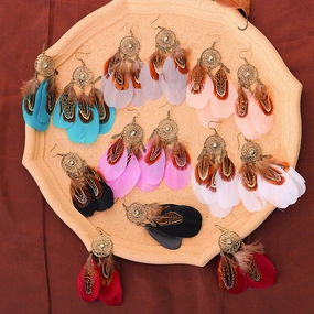 Wholesale Sunflower Diamond Feather Alloy Earrings