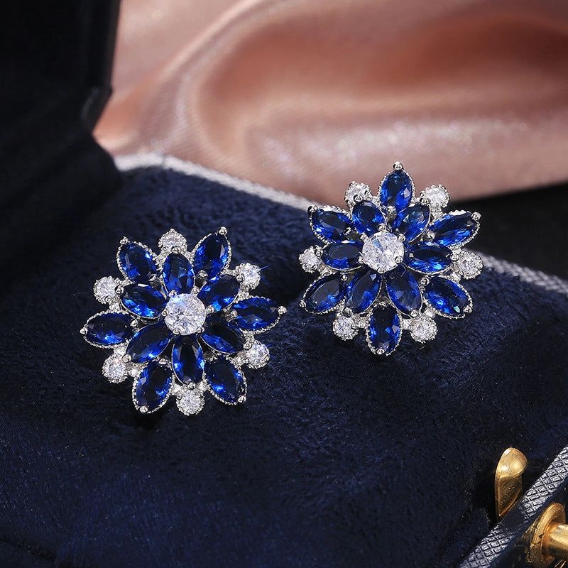 Wholesale Sunflower Double Zircon Copper Earrings
