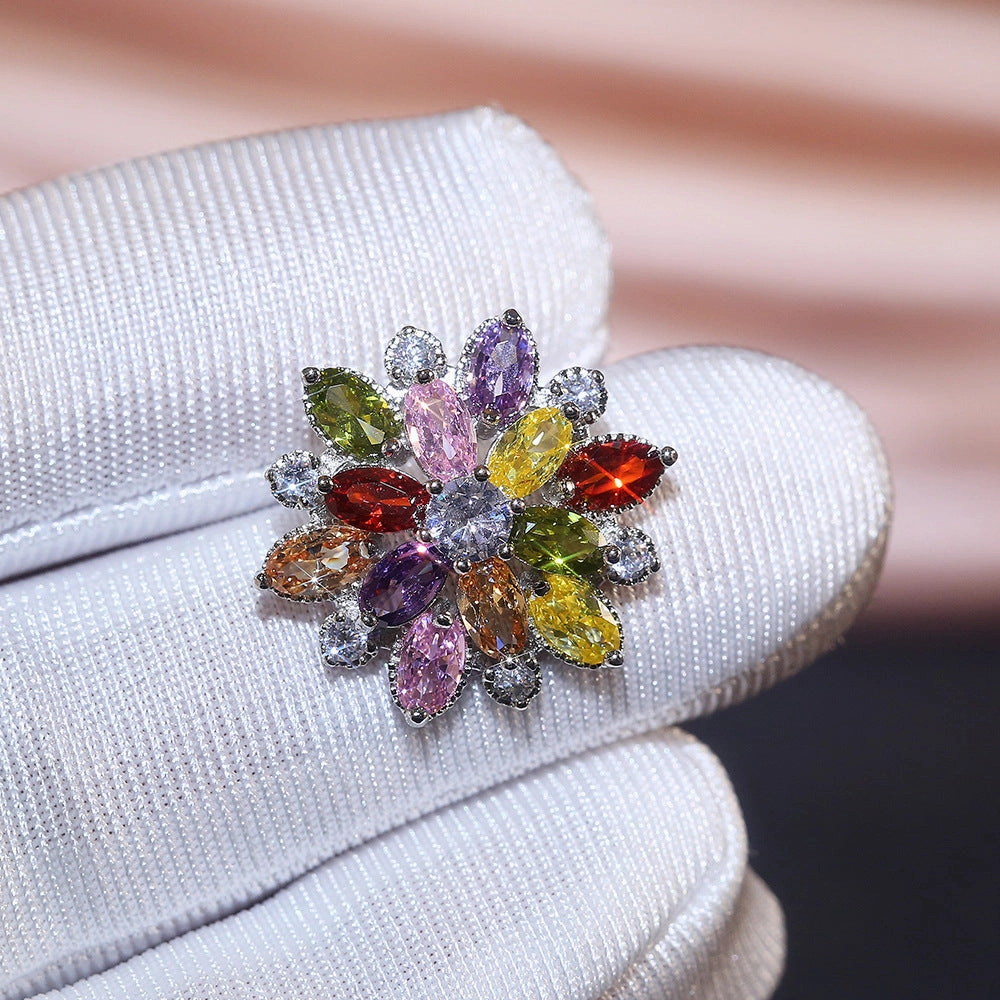Wholesale Sunflower Double Zircon Copper Earrings