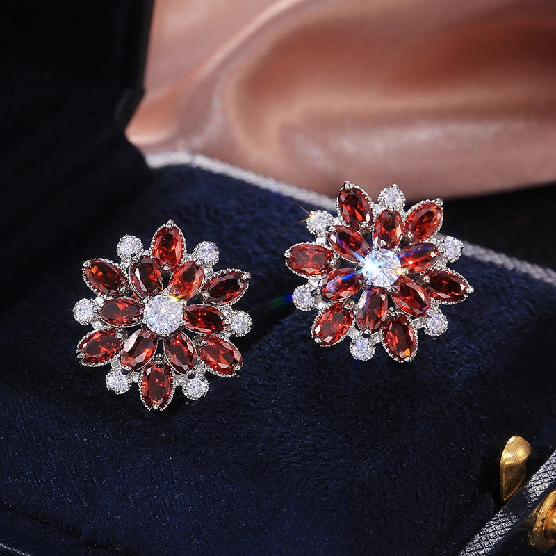 Wholesale Sunflower Double Zircon Copper Earrings